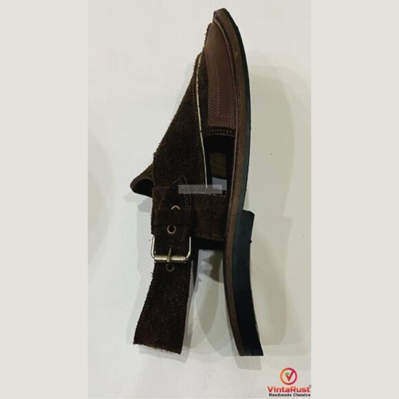 Classic Peshawari Sandals for Men, Stylish Dark Brown Suede Peshawari Chappals,